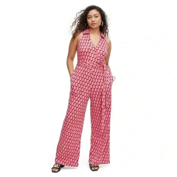 Diane Von Furstenberg DVF Target Pink Collared Modern Jumpsuit NWOT - Picture 5 of 6
